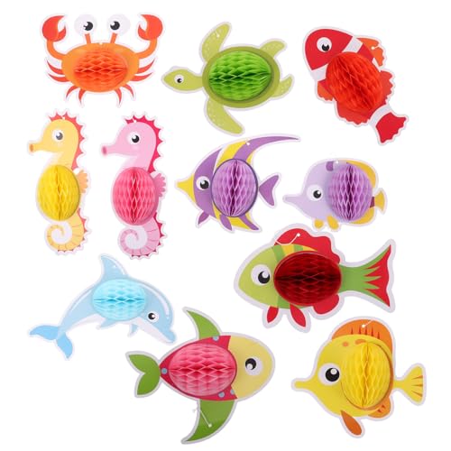 Veemoon Décorations Suspendues Thème Océan 11 Pièces en Papier Nid D’Abeille Tortue et Mer Boules Alvéolées en Papier de Soie pour Fête D’Été Piscine et Plage Décorations Colorées pour
