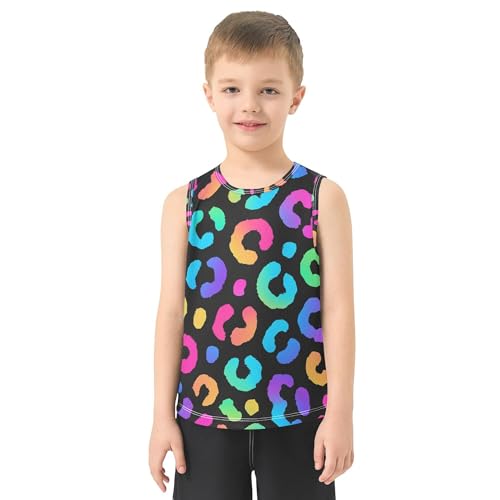 JUNZAN Neon Rainbow Leopard Spot Children Tshirts Tank Tops Sleeveless Teens Vest Toddler Club T-Shirt for Running Biking 3T2