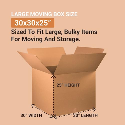 Image of AVIDITI Shipping Boxes Large 30 inchL x 30 inchW x 25 inchH, 5-Pack | Corrugated Cardboard Box for Packing, Moving and Storage