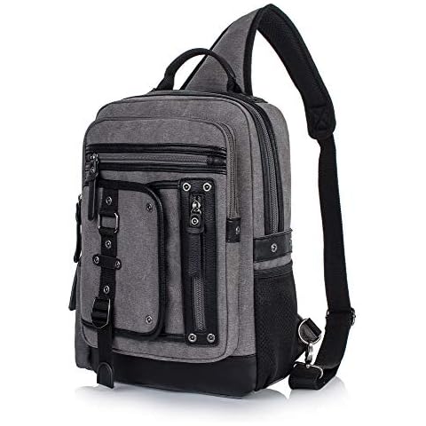 H HIKKER-LINK Canvas Messenger Bag Retro Sling Backpack Crossbody Satchel Gray Cover
