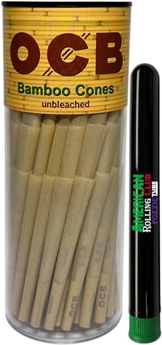 OCB Bamboo Cones | 1-1/4 Size | Unbleached Cigarette Paper with Tips and Packing Sticks ~ Includes Fozzie Saver (1 1/4 100 Pack)