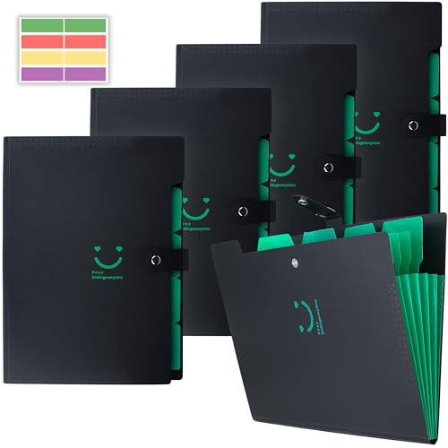 Image of SPS 5 Pocket Expanding File Folder Smile Design - Fits A4 & Letter Size Document Organizer, Accordion File Folders, File Holder for Office, School & Home Use - Green (Pack of 4)