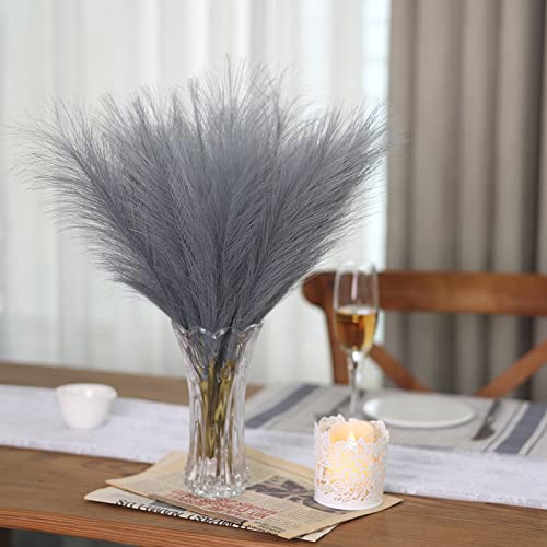 VIERENA フェイクパンパスグラス装飾 18インチ フェイクポンパス芝生 小さな人工ポンパスフローラル 花瓶用 ホームボーホーデコレーション(グレー) 12個 [4]