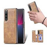 for Xperia 1 V エクスぺリア1 V docomo SO-51D au SOG10 ケース スタンド機能 ケース ICカード収納 カード 背面カード収納 左と右の電話ケースを反転、シンプルなレトロなファッション、防水と防汚電話ホルダー、多機能財布収納付き、PUレザー、TPUソフトインナー（ブラウン）