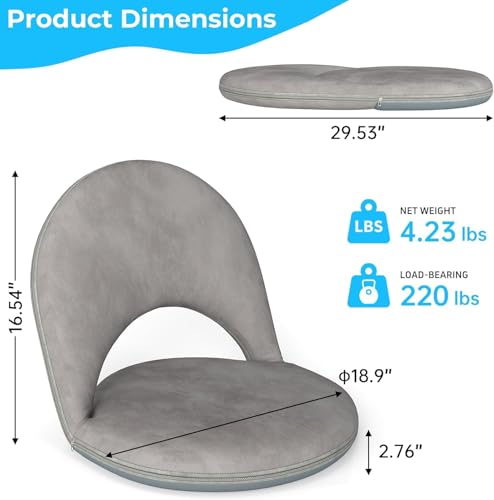 Cuzobro 2Pcs Floor Chair, 5-Position Foldable Floor Chair for Kids with Adjustable Back, Soft Sponge & Velvetean Cover, for Adults and Kids, Indoor Outdoor Use, Meditation, Gaming, Camping (Gray)