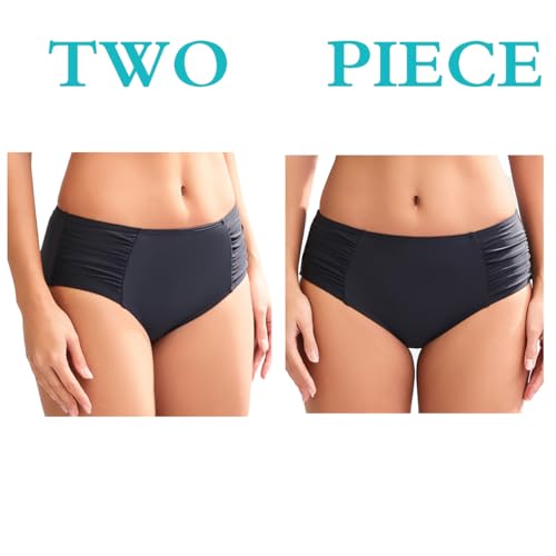 Image of COCOPEAR Full Coverage Bikini Bottoms for Women Mid Rise Bathing Suit Bottoms for Women Ruched Tummy Control Swim Bottoms
