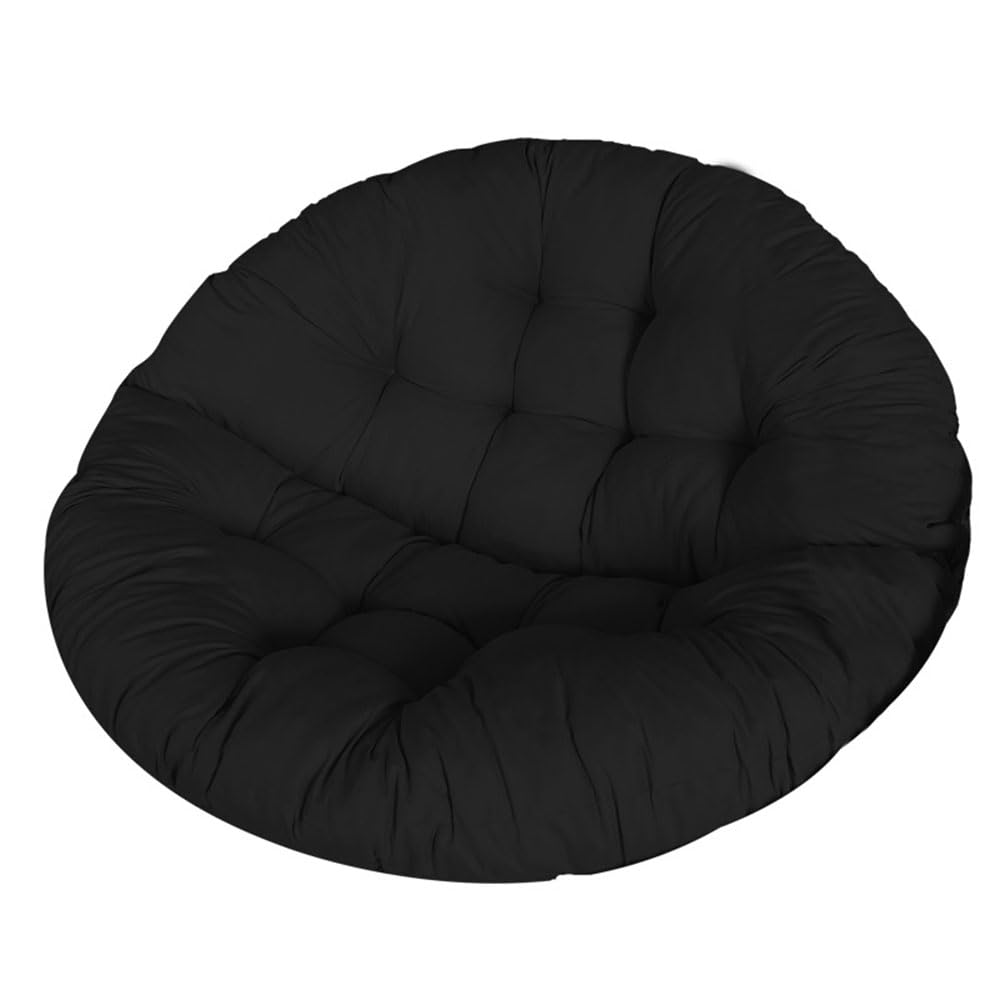 Surwin Papasan Chair Cushions, 110cm Thick Round Chair Cushions Hammocks Swing Pads, Papasan Round Chair Cushions with Fixing Straps, Outdoors Indoor Egg Chair Cushion (Black)