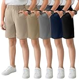 Mumucove 5 Pack Boys' School Uniform Shorts Kids Elastic Waist Flat Front Khaki Shorts with Pockets Summer Casual Pull on(9-10 Years,Light Khaki, Khaki, Gray, Navy Blue, Black)