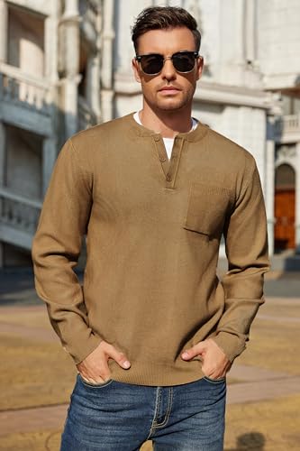 COOFANDY Men's Henley Knit Sweater Long Sleeve Mid-Weight Soft Pullover Shirt with Chest Pocket3