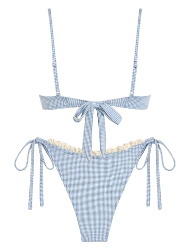 Image of ZAFUL Women High Cut Bikini Sets String Sexy Swimsuit Two Piece Underwire Bathing Suit Brazilian Cheeky Cut Out Cute Swimwear