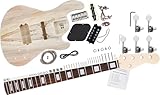 Rocktile E-Bass Bausatz JBH5-Style - DIY E-Bass-Set mit Paulownia-Korpus, Ahorn-Hals, Palisander-Griffbrett, 22 Bünde, Single Coil + Humbucker, Chrome-Mechaniken - Natur