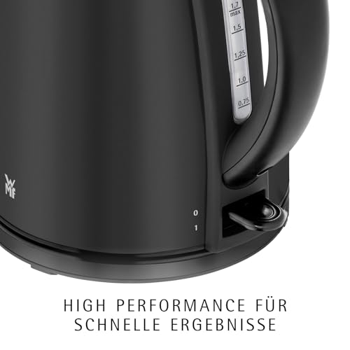 WMF Stelio Wasserkocher Edelstahl 1,7l, elektrischer Wasserkocher mit Kalkfilter, 2400 W, Wasserstandanzeige beleuchtet, edelstahl matt schwarz