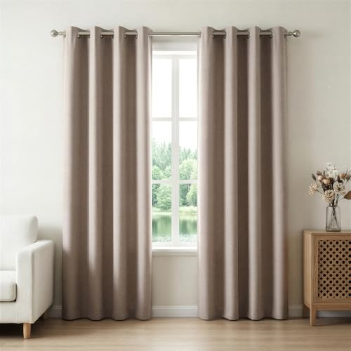 Red Dot Gift |1 Panel Linen Look Curtain 135x240cm Room Darkening Window Drape Thermal Insulated Grommet Top Privacy Treatment for Living Room Bedroom & Nursery (Beige 135x240cm)