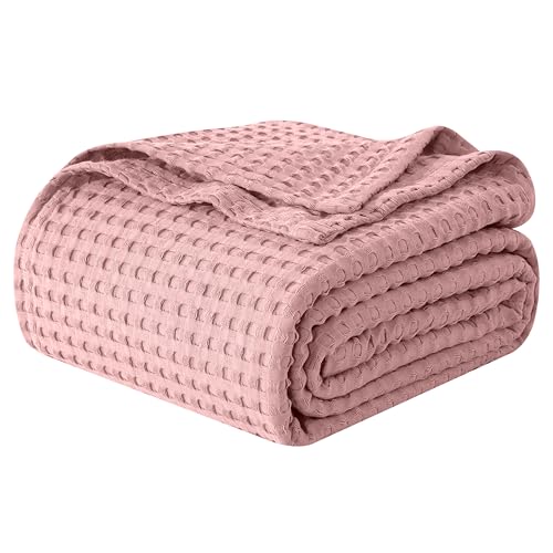 Image of Elegant Comfort Premium 100% Cotton Waffle Blanket - Lightweight Breathable Waffle Weave Bed Blanket - Soft and Warm All Season Blanket for Couch, Sofa and Bed, Full Size 88x88 Inches, Dusty Rose