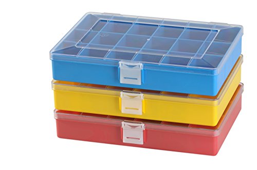 hünersdorff Sortimentskasten: stabile Sortierbox (PS-Compact) mit fester Fachaufteilung (8 Fächer), Sortierkasten-Maße: T170 x B250 x H46 mm, Made in Germany, rot (Packung mit 4)