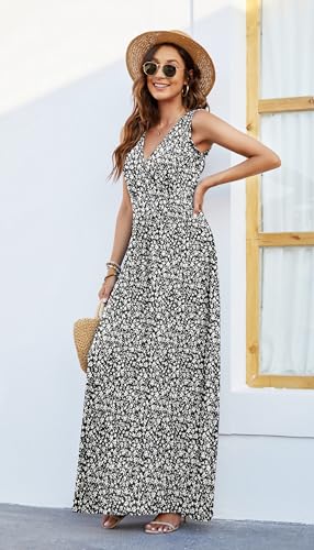 Image of AUSELILY Maxi Dresses for Women Summer Casual Sleeveless V Neck Wrap Dress | Sleeveless Long maxi dress with wrap V neck & side pockets, for formal cocktail, beach & casual daily wear