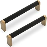KOMOTIA 10 Pack Matte Black and Champagne Bronze Cabinet Pulls knurled 5 Inch Hole Centers Kitchen Cabinet Handles Drawer Pulls Cabinet Hardware