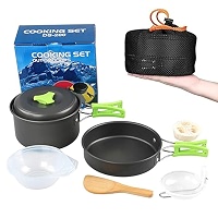 AiGear Kit Cuisine Camping 12 Pièces - Aluminium Léger, Pour 1-2 Personnes, Sac De Rangement