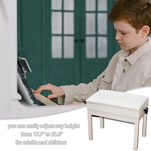 Icefree Piano Bench Adjustable With Storage, White Piano Bench Cushions Leather & Solid Wood,Music Bench, Piano Stool #TOP5