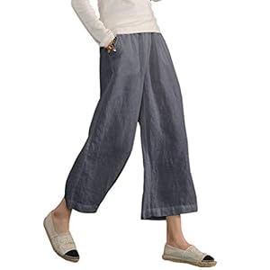 Womens Cotton Cropped Pants Loose F...