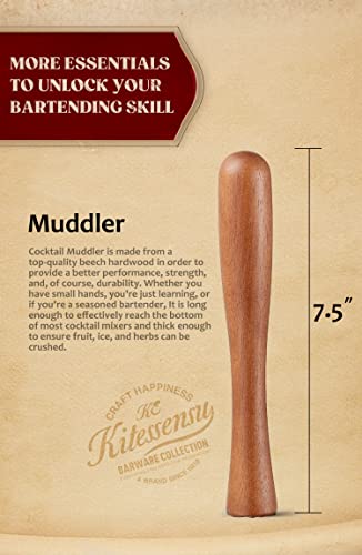 Kitessensu Muddler For Cocktails, Wooden Muddler, Durable Cocktail Muddler, Excellent Choice For Mojitos, Caipirinhas, Fruits, Herbs, Spices Based Drinks #TOP3