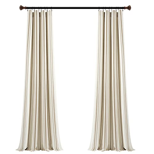 Lush Decor Farmhouse Stripe Yarn Dyed Cotton Window Curtain Panels Neutral 42X84 Set #TOP7