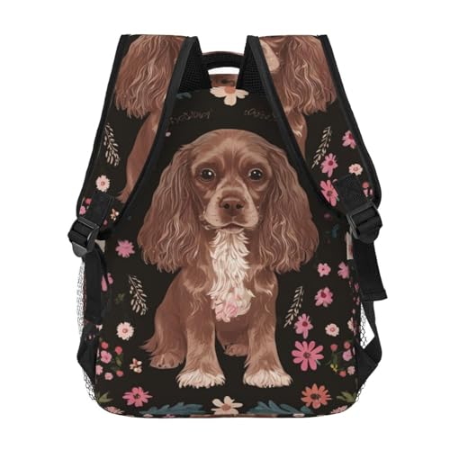 Men Women Lightweight Floral Cocker Spaniel Chocolate Brown Backpack Large Capacity Carry On Bag With Padded Straps for Sports Work Walking Cycling4