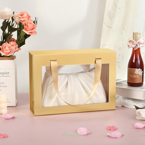 ROSEGLD Clear Gift Box with Handle 10.5x7.5x3 Inches, Bridesmaid Proposal Box, Magnetic Gift Box with Window for Present (Glossy Gold) by ROSEGLD - Image 3