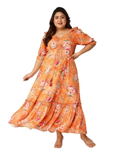 Image of Miss Chase A+ Women's V-Neck Three-Quarter Sleeve Floral Wrap Chiffon Midi Dress