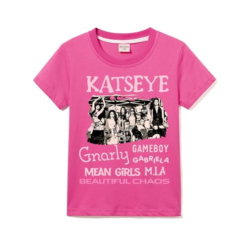 KATSEYE - Maglietta da bambina in 100% cotone, per bambini dai 3 ai 13 anni, Rosso rosato, 9-10 Anni