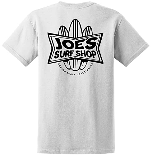 JOES SURF SHOP Men's Surfboards Logo Heavyweight Cotton Tee-2XL-White/b