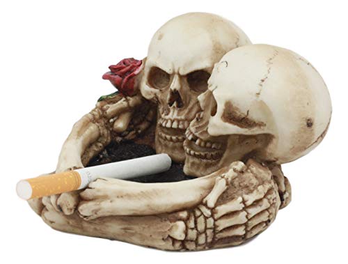 Ebros Love Never Dies Skeleton Ashtray Resin Figurine 4.5" Wide Day Of The Dead Skeleton Couple With Rose Cigarette Ashtray #TOP2
