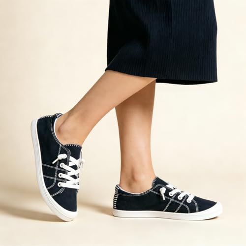 Image of Womens Slip On Shoes, Canvas Low Top Sneakers, Casual Classic Flat Shoes | Comfort Fashion Sneaker with Non Slip Rubber Outsole, Lightweight Tennis Shoes for Walking, Shopping, Picnic, Travel
