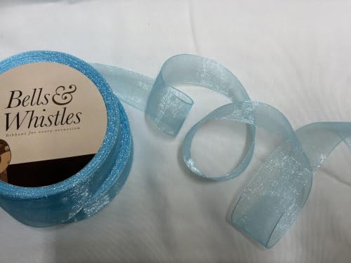 Image of Bells&Whistles Sheer Organza Ribbon | Pack of 2 | Length: 50 Yards Width: 1 inch | Christmas, Festive Decoration. (Blue Topaz)