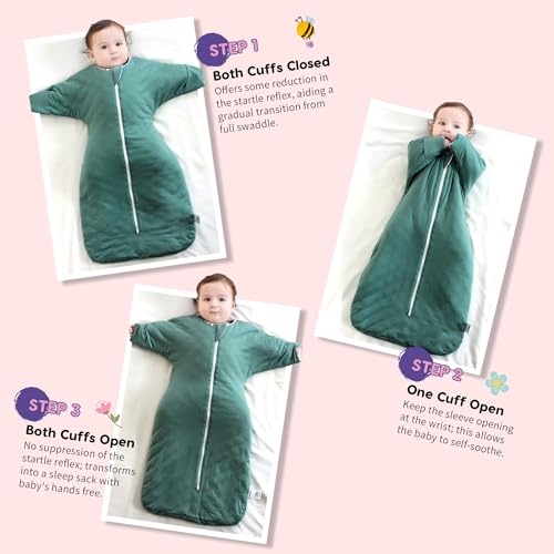 Image of PuppyPaws Baby Sleep Sack 1.5 TOG, Transitional Swaddle with Arms Up Length Sleeves and Mitten Cuffs, Sleep Sack 0-3 Months, Wearable Blanket Baby, 95% Rayon derived from Bamboo, 5% Spandex