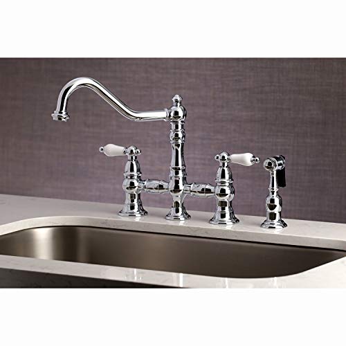 Kingston Brass KS3271PLBS Restoration 8" Bridge Kitchen Faucet with Sprayer, Polished Chrome by Kingston Brass - Image 3