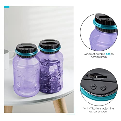 Large Piggy Bank For Adults Kids, Vcertcpl Digital Coin Counting Bank With 1.8L Capacity, Great Coin Bank Money Jar For Adults Kids With Saving Goals, Bank For All Us Coins (Purple B) #TOP5