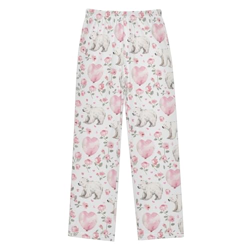 Pajama Pants Valentines Bears Pink Roses PJ Bottoms Sleepwear Lounge Sleep Pant with Pockets