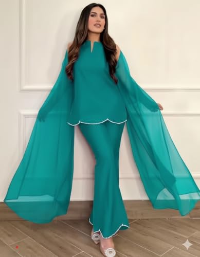 Image of Women's Teal Chiffon Kurta with Dupatta and Palazzo Pants, 3-Piece Ethnic Suit Set