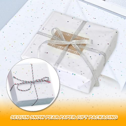 Glitzer Seidenpapier Verpackungsmaterial, 50 Blatt Weiß Seidenpapier Weiss zum Verpacken Geschenkpapier Verpackungspapier 50x33 cm