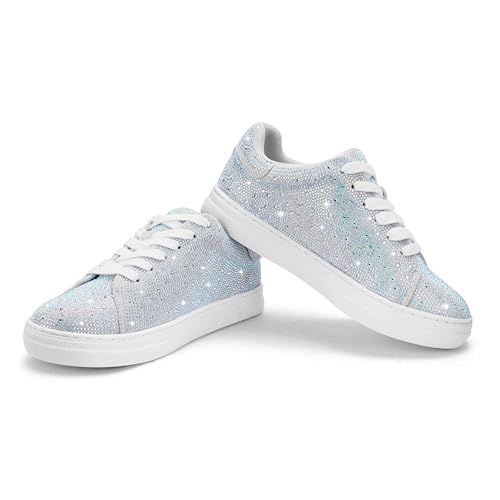 Image of PARTY Women's Rhinestone Platform Lace Up Low Top Glitter Sneakers | Sparkle Casual Shoes for Wedding, Bridal, Party and Special Occasions