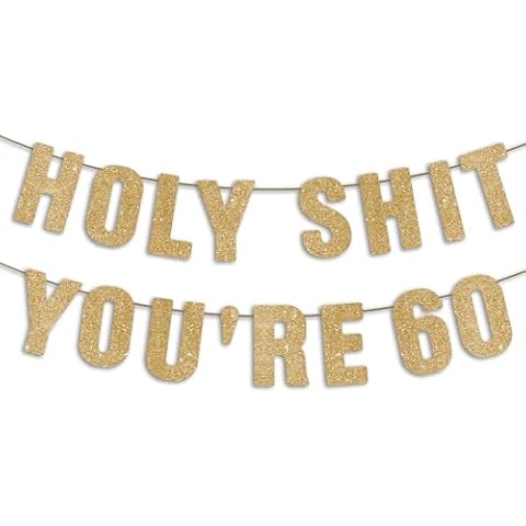 JunyRuny Gold Glitter 60th Birthday Banner, 60th Birthday Party Decorations for Men/Women, 60th Birthday Decorations for Him/Her, Happy 60th Birthday Sign, Funny 60th Birthday sign Cover