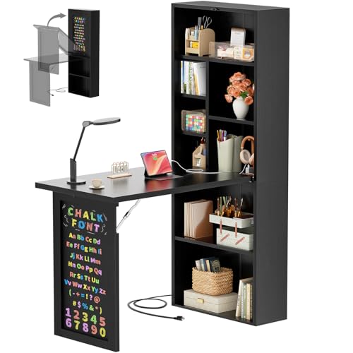 Armocity Small Folding Desk with Outlets, Convertible Writing Desk for