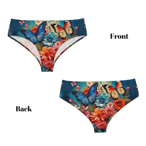 WCXTHGFA Sous-vêtements pour femmes à imprimé fleurs et papillons, culotte en coton mélangé doux pour dames taille élastique confortable, Noir , M – vue 4