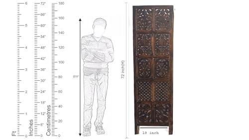 Image of Wooden Partition for Living Room, Privacy Divider, Wooden Room Separator, Divider for Office, Partition for Puja Room, (Mix Frame Design - Brown) (6 Feet 3 Panel)