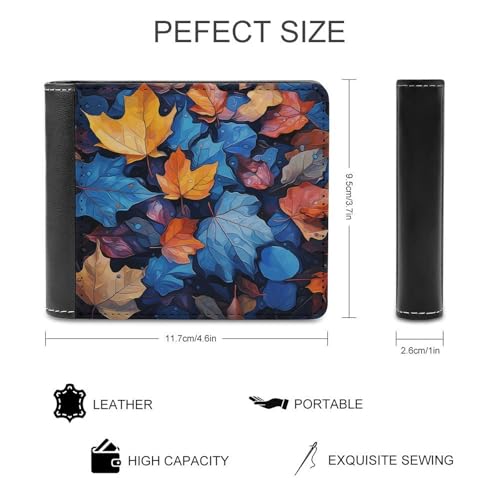 Men's Leather Wallet Bifold Wallet for Men Bright Style Leaves Slim Wallet with Multiple Card Classic Passcase Mens Card Holder2
