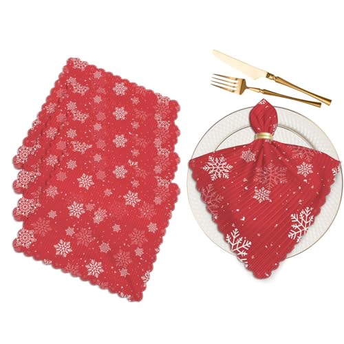 Yibeas Red Christmas Table Napkins Cloth Set of 4 Soft Snowflake Flying Happy Winter Holiday Washable and Reusable Dinner Napkins for KitchenWeddings Parties 18 x 18 inch, CYI-TNC4A3054