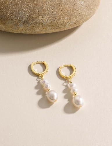 Mameloly Freshwater Pearl Earrings for Women 14K Gold Plated CZ Huggie Hoop — view 2