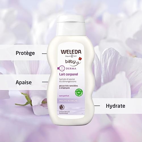 WELEDA Bio Baby Derma Weiße Malve Pflegelotion- Naturkosmetik Feuchtigkeitspflege Bodylotion zur Beruhigung und intensiven Pflege von hochsensibler, neurodermitischer & trockener Haut (1 x 200 ml)
