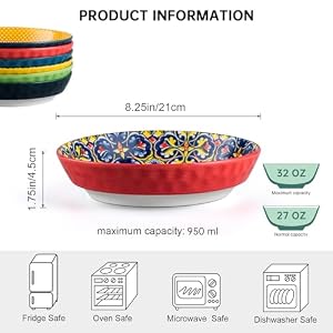 HENXFEN LEAD Pasta Salad Bowls Set of 6, Wide and Shallow Serving Bowls for Kitchen 32 Oz - 8 Inch Porcelain Soup Bowl, Pasta Plates Dishwasher & Microwave Safe - Bohemian style HENXFEN LEAD Pasta Salad Bowls Set of 6 Wide and Shallow Serving Bowls for Kitchen 32 Oz 8 Inch Porcelain Soup Bowl Pasta Plates Dishwasher Microwave Safe Bohemian style
